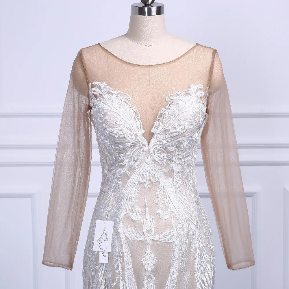 Customized Vintage Long sleeve Mermaid Wedding Dress Lace African Wedding Gowns For Bridal Marriage vestidos de novia