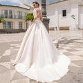 Classic scoop short sleeves satin ball gown customized white ivory bridal gown front view