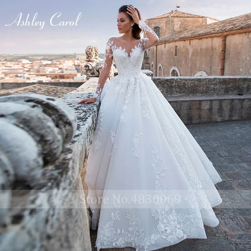 Elegant Wedding Dresses For Women Beaded Appliques Lace Up Sexy V-neck Princess Wedding Gown Vestidos De Novia