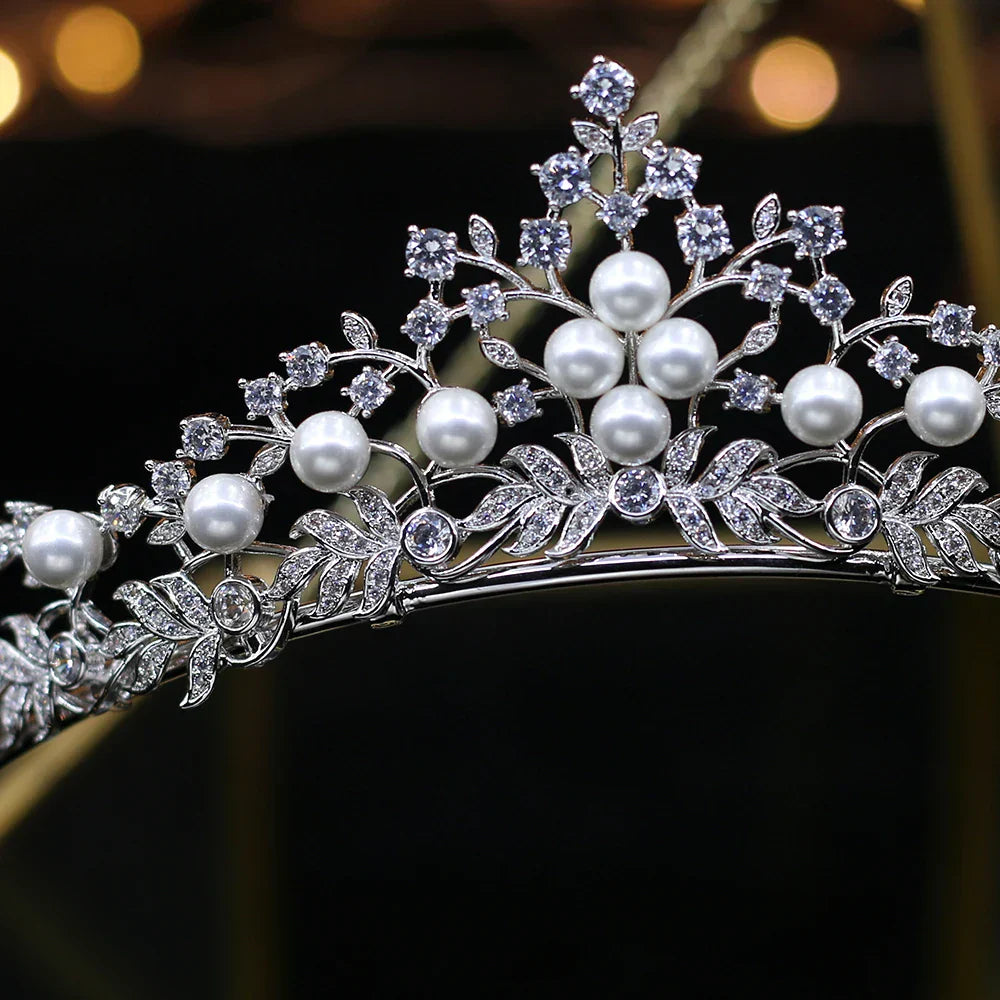 Royal Princess  Wedding Tiaras Crowns Freshwater Pearls Brides Hairbands Zircon Crystal Wedding Hair Accessories Gifts