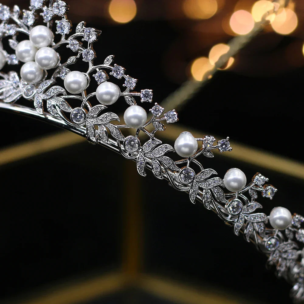 Royal Princess  Wedding Tiaras Crowns Freshwater Pearls Brides Hairbands Zircon Crystal Wedding Hair Accessories Gifts
