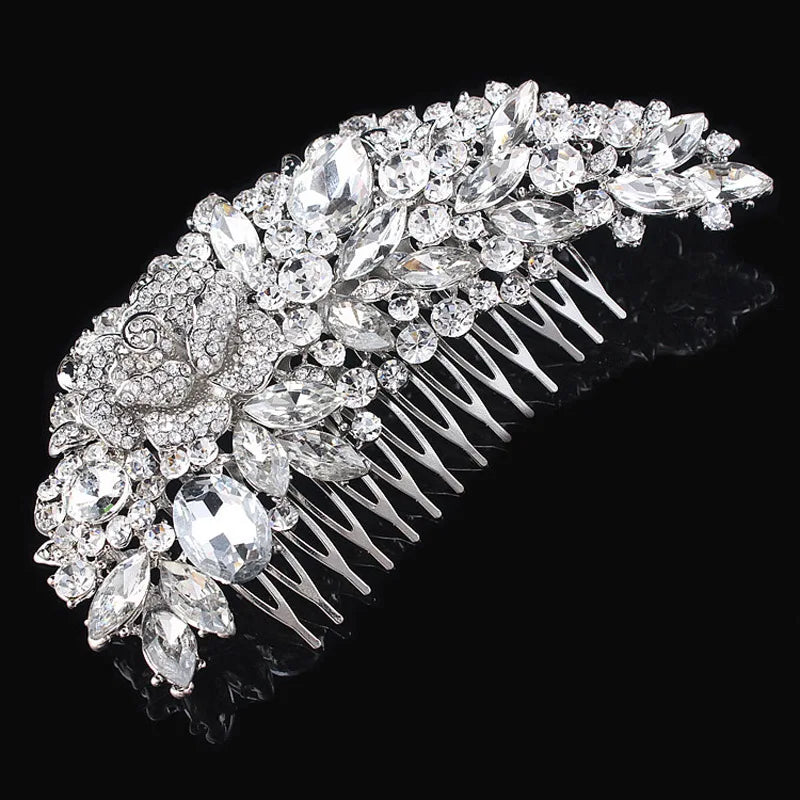 Vintage Large Floral Bridal Hair Combs Rhinestone Crystal Wedding Tiara Hair Jewelry European Design Hair Accessories
