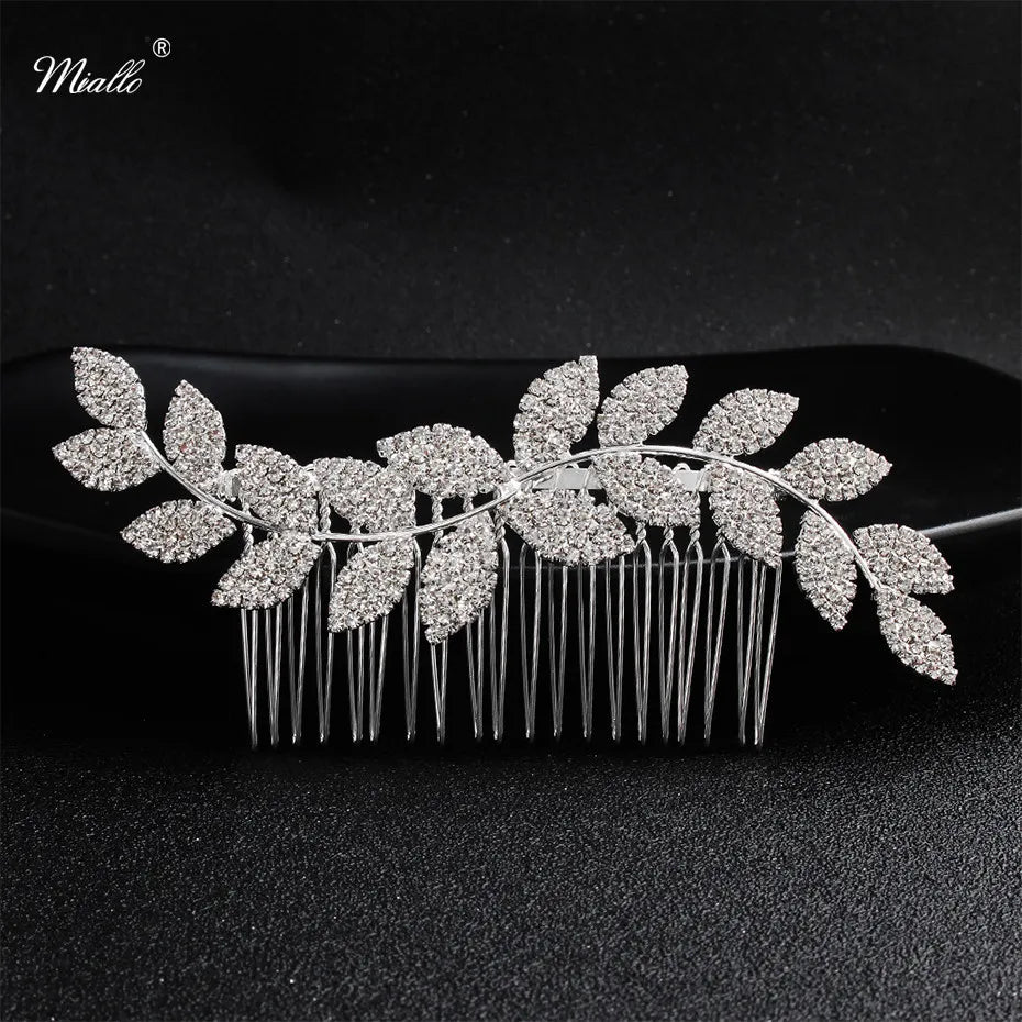Newest Simple Leaves Women Hair Combs Austrian Crystal Wedding Hair Accessories Bridal Hair Clips Headpieces Jewelry