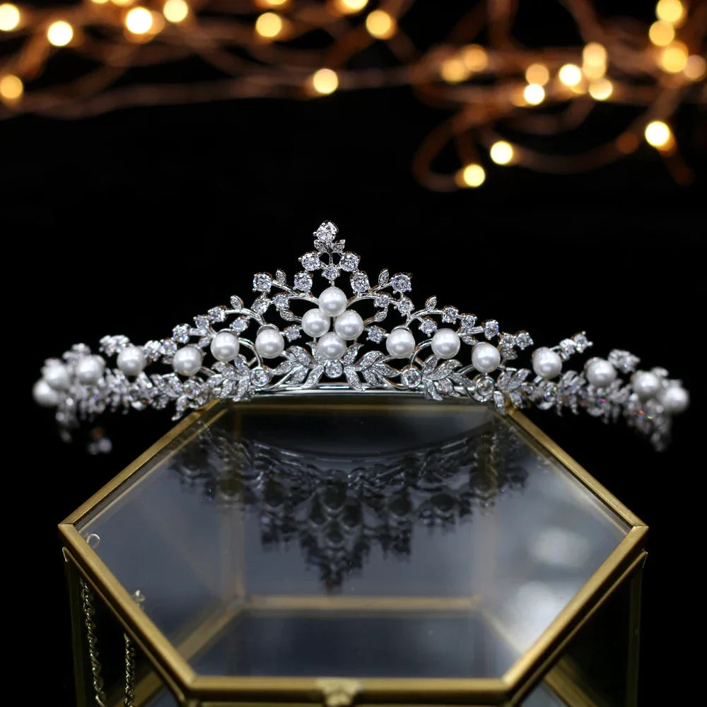 Royal Princess  Wedding Tiaras Crowns Freshwater Pearls Brides Hairbands Zircon Crystal Wedding Hair Accessories Gifts