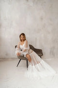 Sheer white chiffon long sleeve maternity sexy kimono sleepwear bathrobe detail