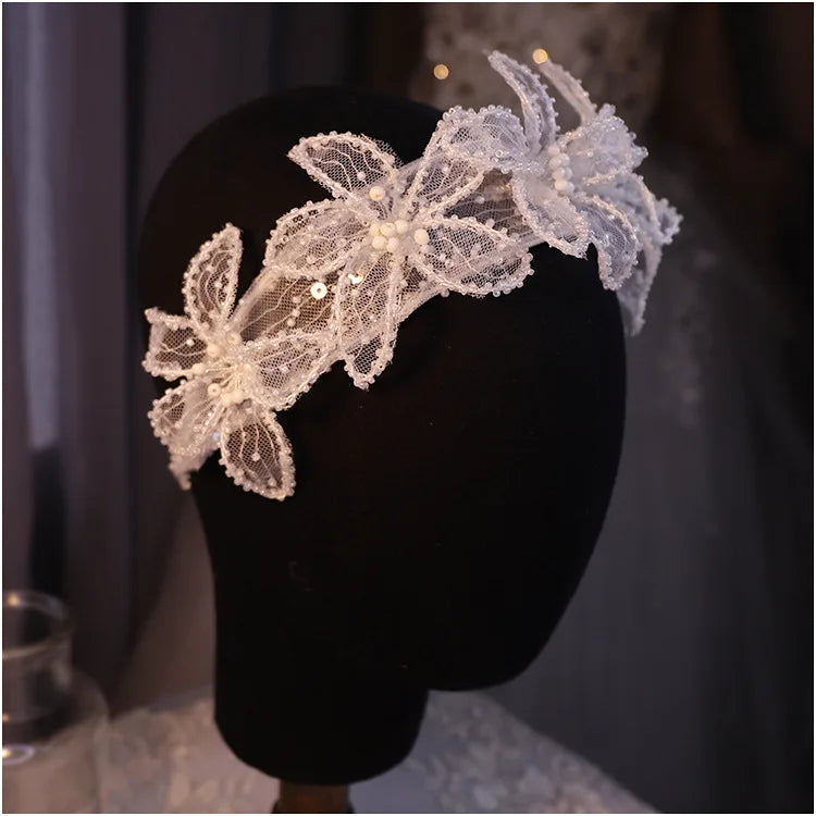 Original design Lace Flower Small Pearl Beaded hairbands Bridal HeadBand Bride Wedding Decoration Hair Accessories