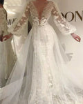 Boho A-line elegant poet long sleeves country garden formal plus size bridal gown front view