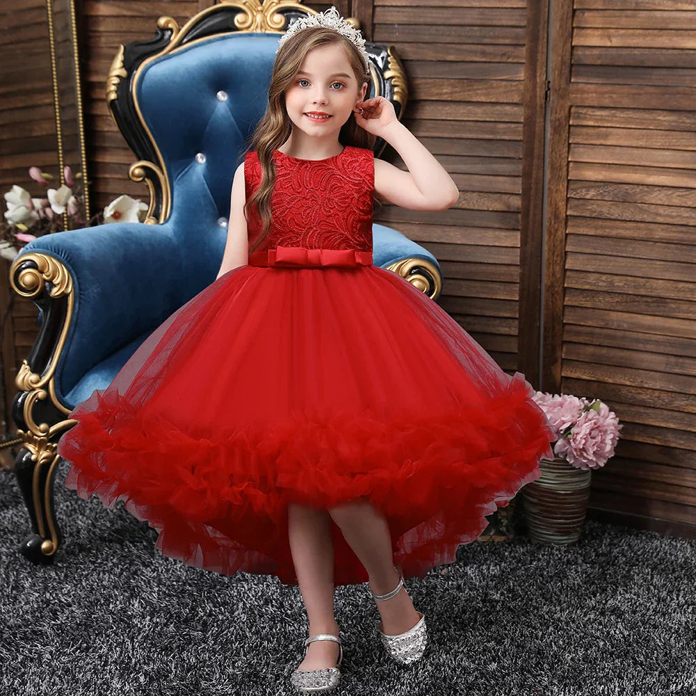 Summer Kids Princess Dress Girls Flower Embroidery Dress For Girls Vintage Wedding Party Formal Ball Gown Children Clothing