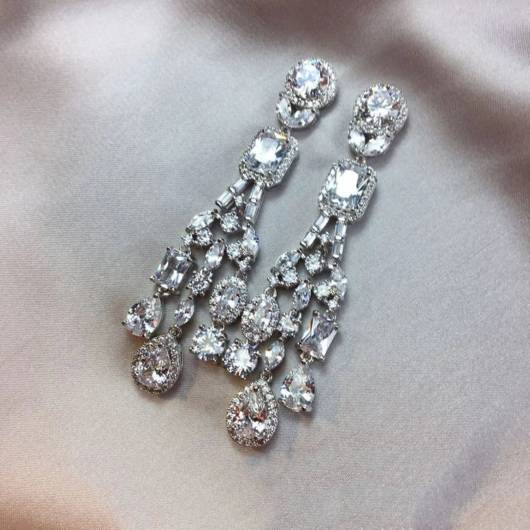Luxury AAA Zircon Bridal Earrings Cubic Zirconia Wedding - close-up