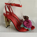 Bling sequins crystal flower ankle strappy luxury satin metal heel party women sandals back view