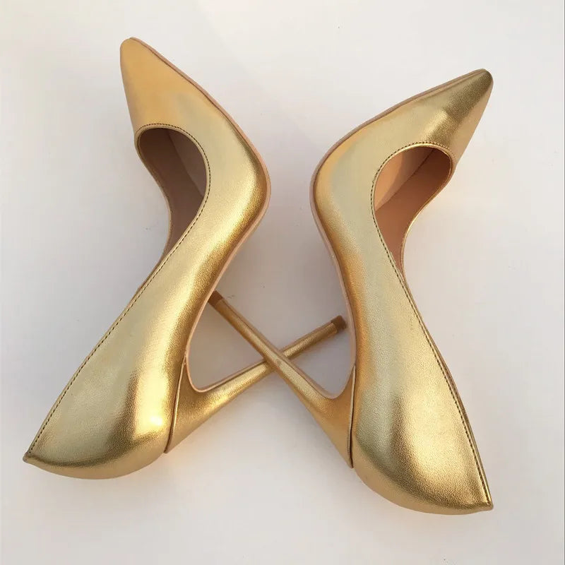 Pumps gold 12cm pointed toe high heel stiletto prom women shoes side view 2