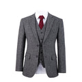 Vintage grey wool tweed wedding suits men bridegroom groom blazer slim fit custom tuxedo