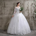 Plus size full sleeve lace-up ball gown wedding dress – side view – Snowy Bridal