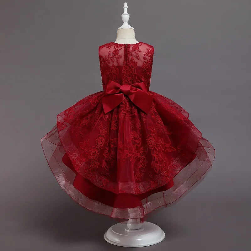 New Girls Dress Lace Wedding Performance Dress Embroidery Tail Princess Dress Piano Performance Event Prom Party Dress