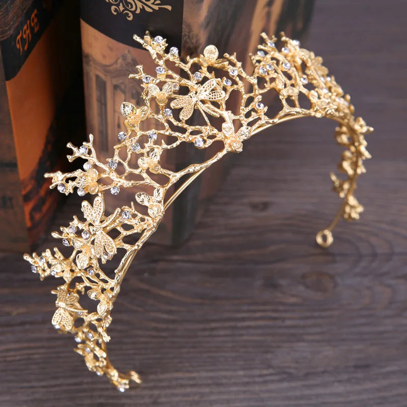 Vintage Wedding Crown Butterfly Rhinestone Crystal Crown Bridal Wedding Hair Accessories Princess Crown Headdress Handmade Gifts
