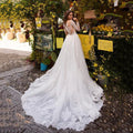 Luxury V-neck lace long sleeve mermaid detachable train bridal gown front view
