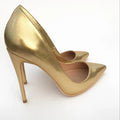 Pointed toe 12cm stiletto gold high heel pumps prom women shoes back view