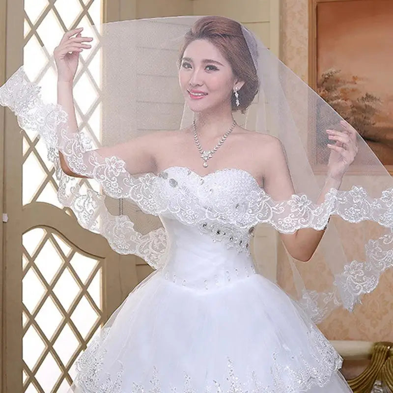 Lace Bride Wedding Veil Long White Wedding Gauze Sequins Lace White Dress For Wedding Marriage Accessories