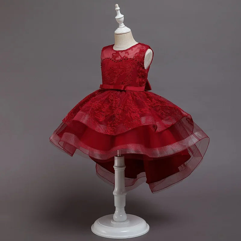 New Girls Dress Lace Wedding Performance Dress Embroidery Tail Princess Dress Piano Performance Event Prom Party Dress