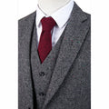 Slim fit vintage grey wool tweed groom wedding tuxedo men custom blazer suit side view