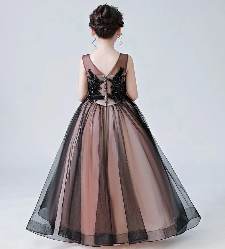 Tulle Flower Girls Dress Wedding Party Princess Dress Kids Lace Appliques Birthday Party Dress Children's Vestidos