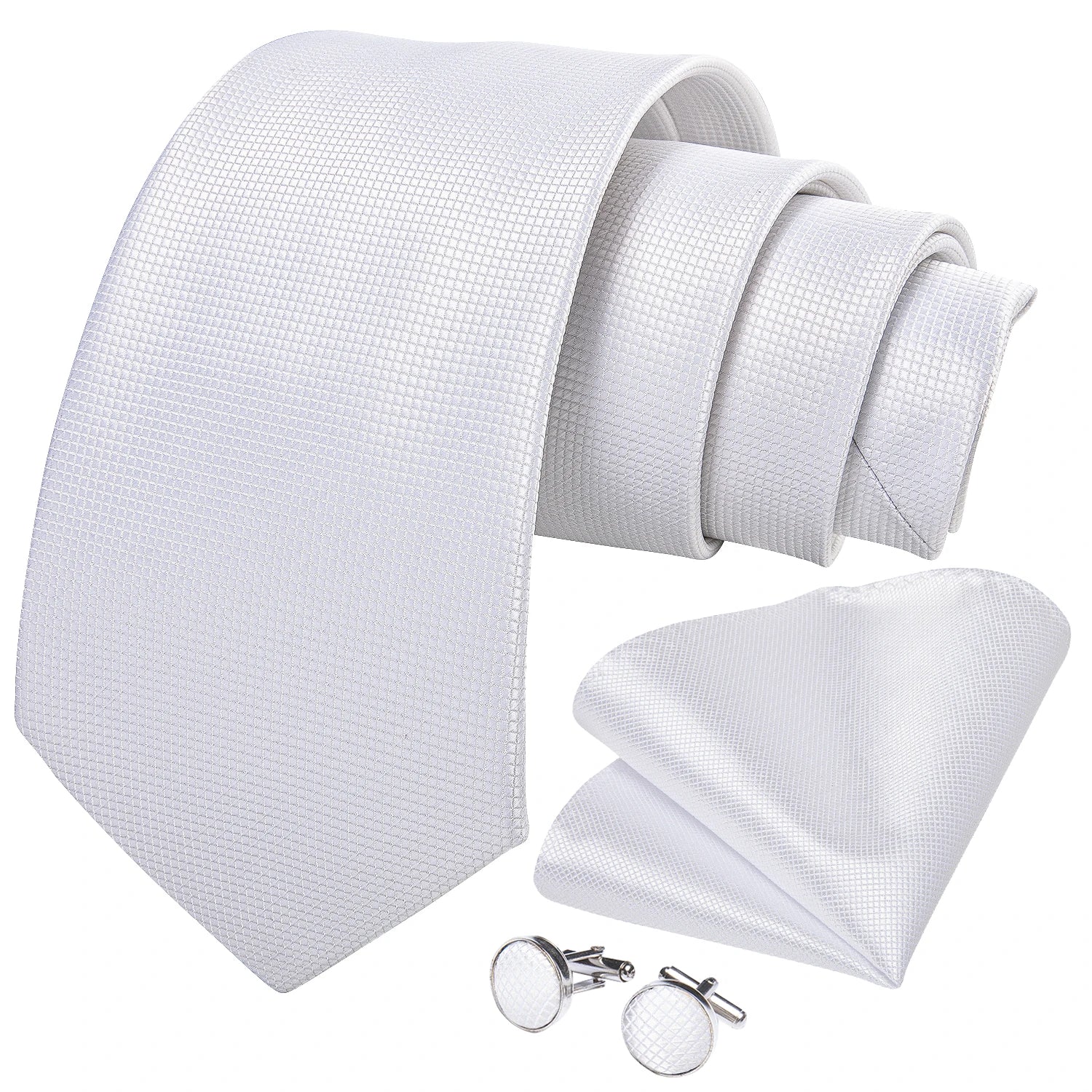 8cm Men Silk Tie White Solid Necktie Men's Formal Wedding Party Ties Cufflinks Hanky Flower Brooch Set Men Gift Corbatas DiBanGu