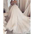 Princess illusion buttons V-neck long sleeves charming lace bride wedding gown back view
