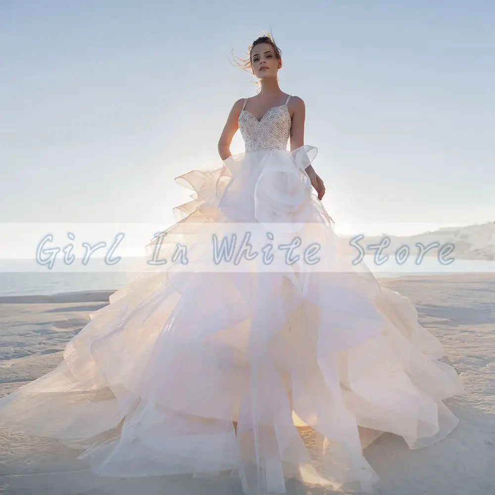 Luxury Sweetheart A-Line Wedding Dresses Pleated Beading Court Train Backless Bridal Gowns свадебное платье Vestidos De Novia