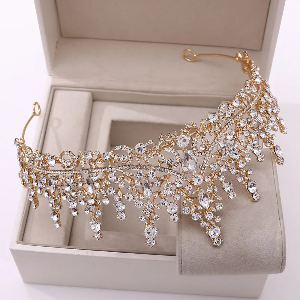 Baroque Retro Rose Gold Color Crystal Bridal Tiaras Crown Rhinestone Pageant Prom Diadem Bride Headband Wedding Hair Accessories
