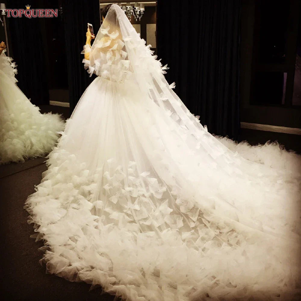 V126 Wedding Veil with Blusher Soft Tulle Veil 2 tier Cathedral Length Bride 5M Flowers Veil with comb Bridal Veu de
