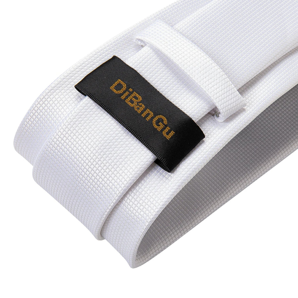 8cm Men Silk Tie White Solid Necktie Men's Formal Wedding Party Ties Cufflinks Hanky Flower Brooch Set Men Gift Corbatas DiBanGu