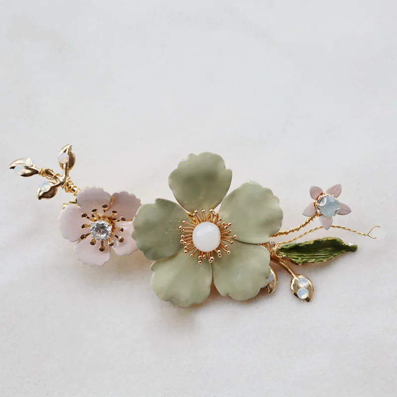 Bridal Jewelry Pink Flower Hairpins Crystal Hair Clips Pins Headpieces For Brides Women Girl Headdress Wedding Accessories