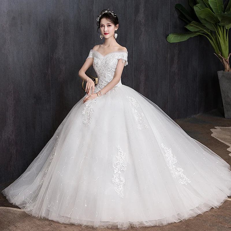 Shoulder Wedding Dress Light Appliques Pearls Lace Fashion Wholesale Cheap Simple Bride Dress Vestidos De Novia Customized