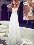 Gorgeous see-through romantic princess sexy backless custom bridal gown front view