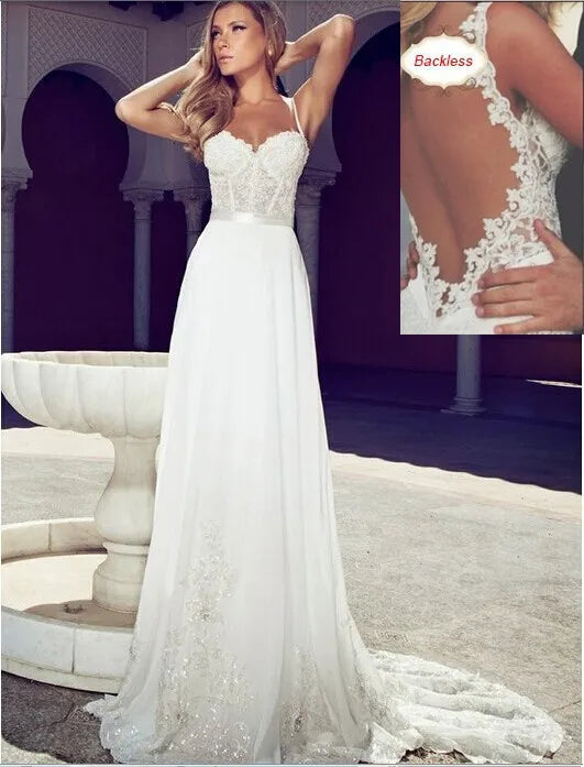 Gorgeous see-through romantic princess sexy backless custom bridal gown front view