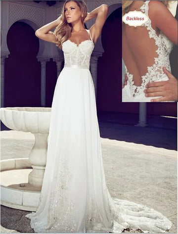 Gorgeous see-through romantic princess sexy backless custom bridal gown front view