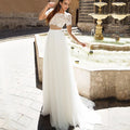LoveDress Two Pieces Wedding Dresses Beach Chiffon Lace Top Short Sleeves Floor Length Bridal Gowns A-line Backless Sweep Train