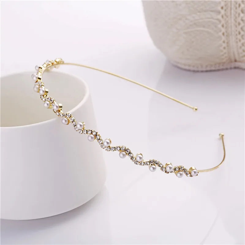 1PCS  Diamond Hairband Women Children Inlaid Pearl Fashion Hair Bands Headband Gold Silver Girls HeadWear