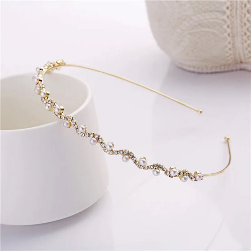 1PCS  Diamond Hairband Women Children Inlaid Pearl Fashion Hair Bands Headband Gold Silver Girls HeadWear
