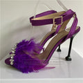 Ankle strap feather jeweled goblet heel satin luxury open toe high heel summer women sandals side view