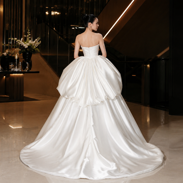 Princess Wedding Dress Ball Strapless Ruffles Layered A-line White