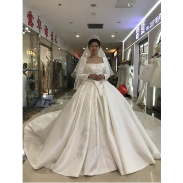 Kisswhite Xlove Collection Customized 15days Ship It Out Ball Gown Satin Sequre Neck Princess Long Tail Bridal Gown