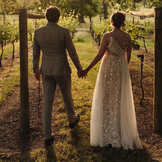 A Line Stars Unique Ruched Tulle Sheath Wedding Dress Customized Illusion Back Rustic Sleeveless Maxi Starry Bridal Gowns