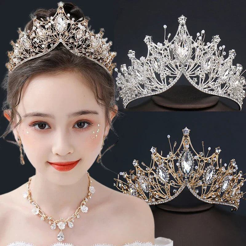 Fashion Baroque Luxury Crystal AB Bridal Crown Tiara Light Gold Color Diadem Tiaras for Women Bride Wedding Hair Accessories