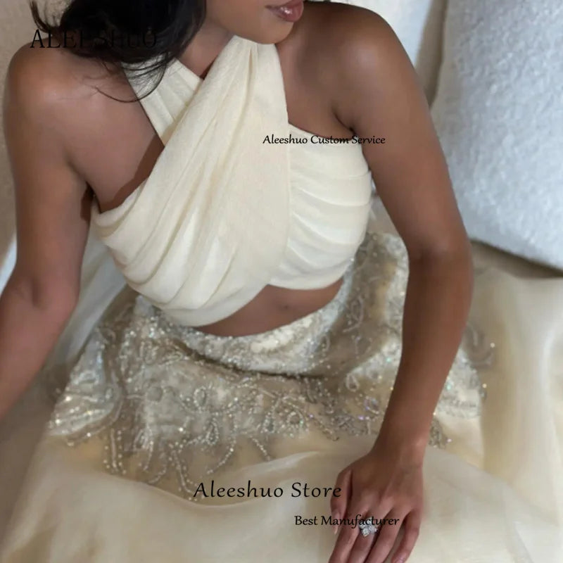 Evening Dress Halter A-Line Sleeveless Beading Sequined Prom Party Gowns Occasion Dress