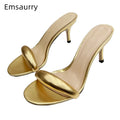 One strap narrow band kitten heel slingbacks genuine leather sandals women summer mules