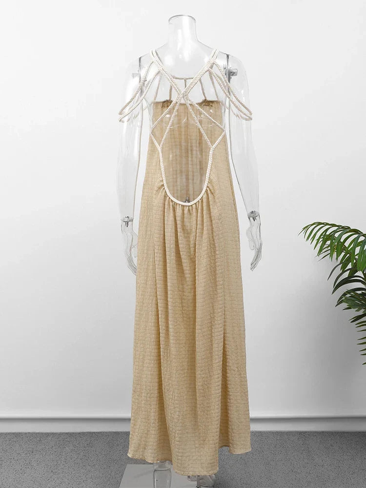 Solid Long Dresses For Women Loose Backless Chic Maxi Vestidos Fashion Beach Vacation Party Robe Summer