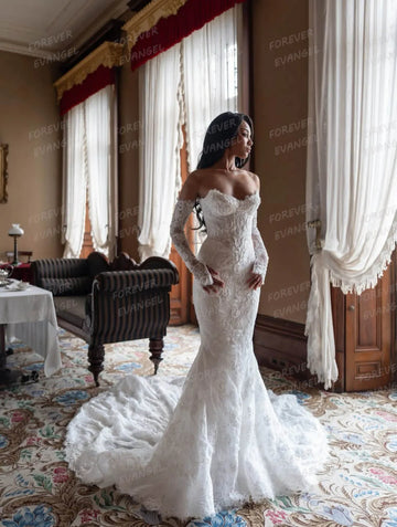 Simple Lace Sweetheart Wedding Dresses Woman's Mermaid Appliques Sweep Train Bride Gowns Sleeveless Customized Vestidos De Novia