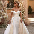 3D Flowers Mermaid Wedding Dress 2024 Off Shoulder Satin Detachable Train Princess Bride Gown SwanSarah M254 Vestido De Novia