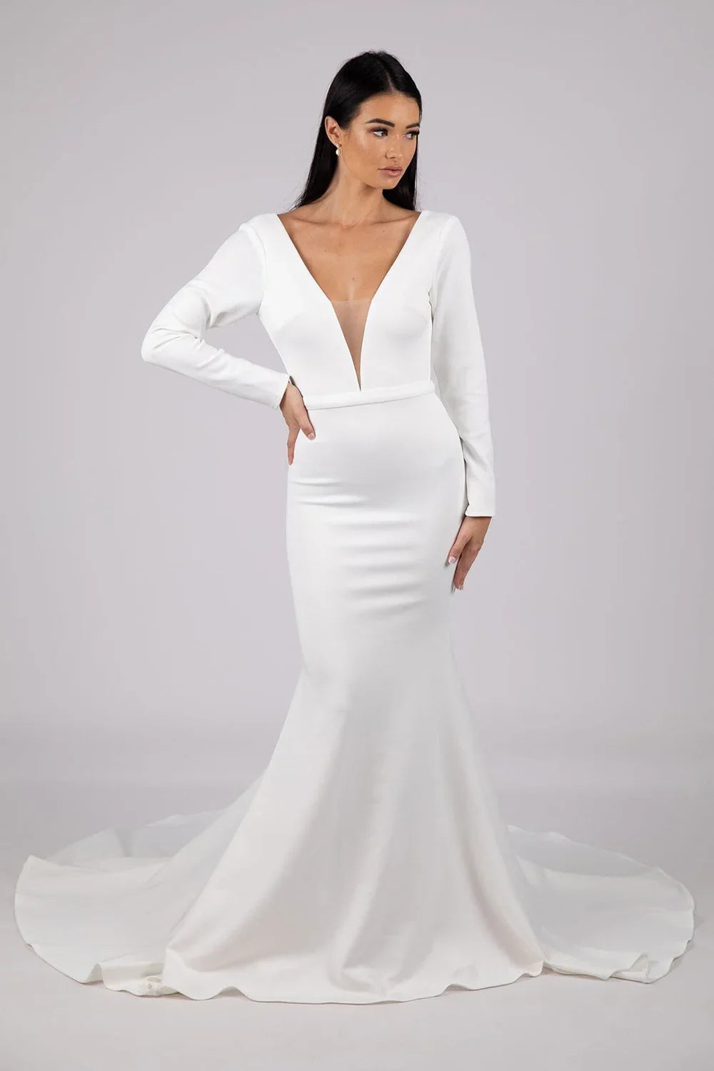 Simple Mermaid Wedding Dresses for Women V Neck Belt Backless Long Sleeves Sey Bridal Dress Vestidos De Novia Customized
